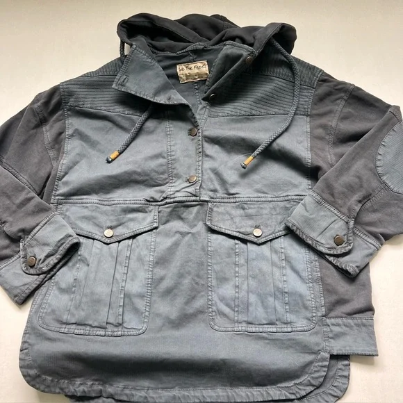 We The Free People Marlie Washed Pullover Jacket Coat Hoodie OVERSIZED Utility - Picture 2 of 7